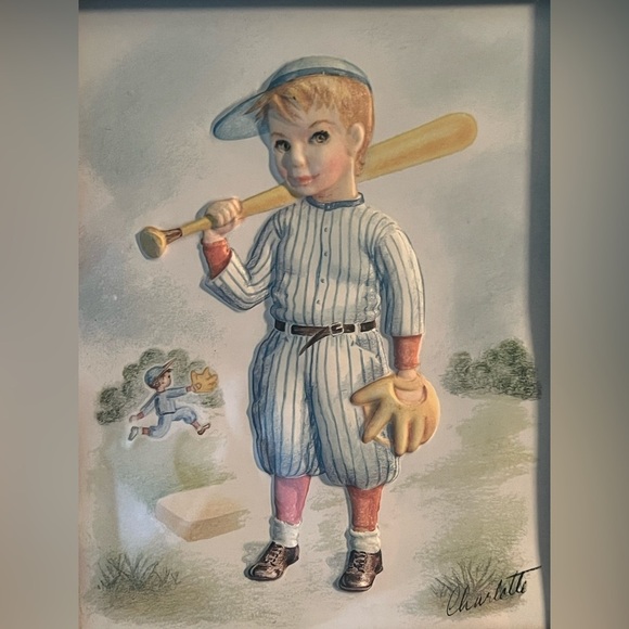 Vintage 1950s Charlotte Becker 3D Sports Prints Set in Gold Frames Wall Art - Picture 6 of 8